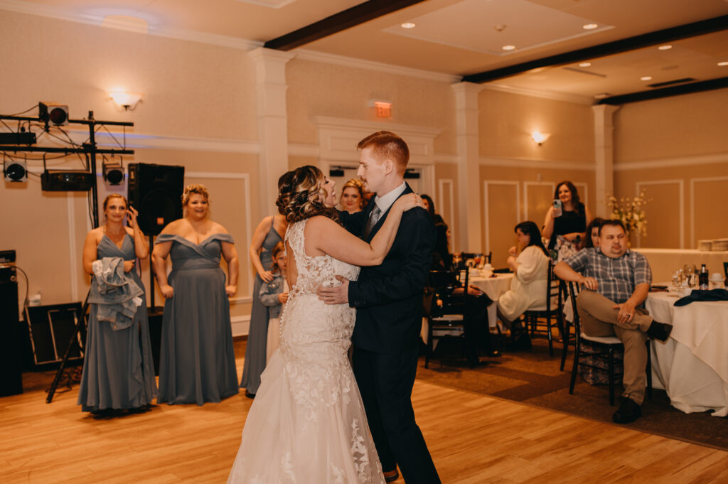 Bride and groom first dance at the mansion at bald hill